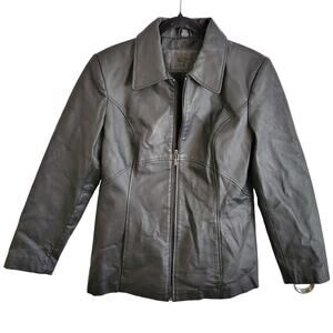 Leather Jacket Womens Small Jacqueline Ferrar Vintage Zip Front Moto Biker
